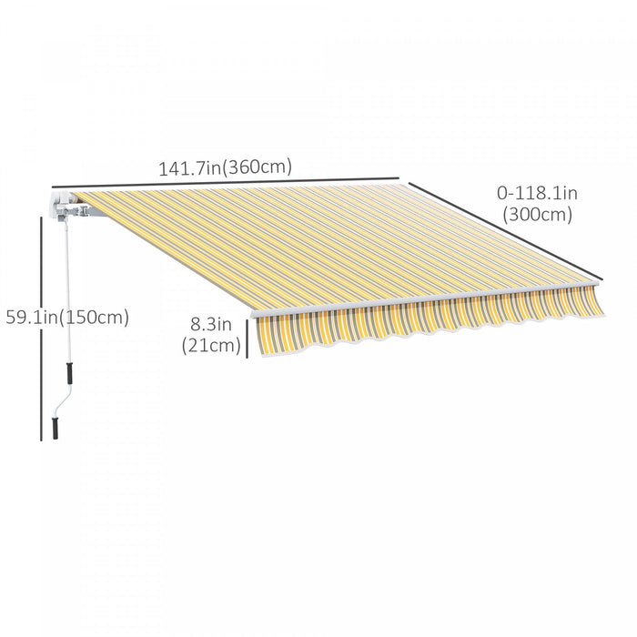 Outsunny 12' X 10' Retractable Awning Patio Sun Shade Shelter With Manual Crank Handle, Uv & Water-r