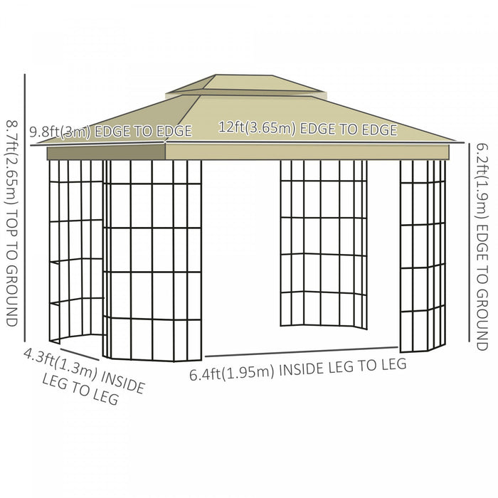 Outsunny 12' X 10' Steel Frame Patio Gazebo Outdoor Canopy Shelter With Double Vented Roof, Mosquito