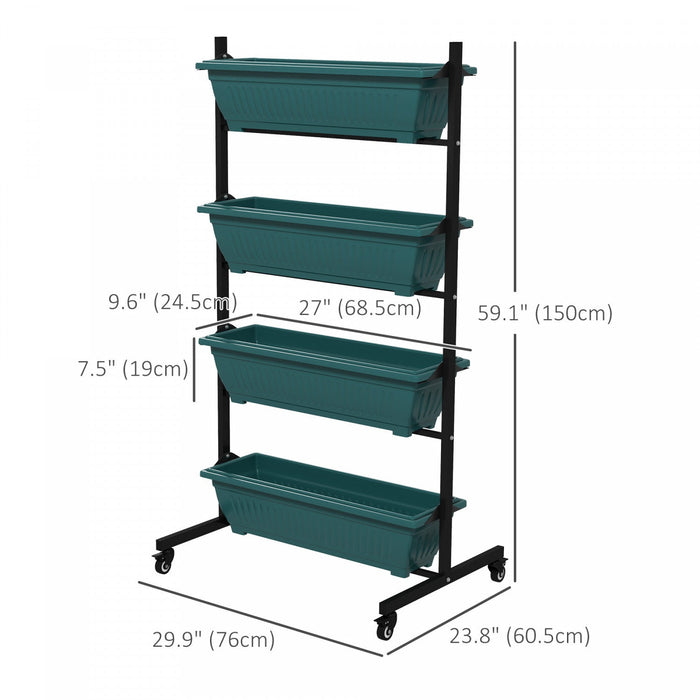 Outsunny 4-tier Vertical Raised Garden Bed With 4 Planter Boxes, Wheels, Outdoor Plant Stand Grow Co