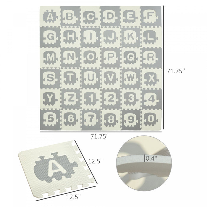 Qaba Kids Foam Puzzle Floor Tiles Baby Toddler Educational Play Mat 36 Pcs 12.5\" X 12.5\" With Letter
