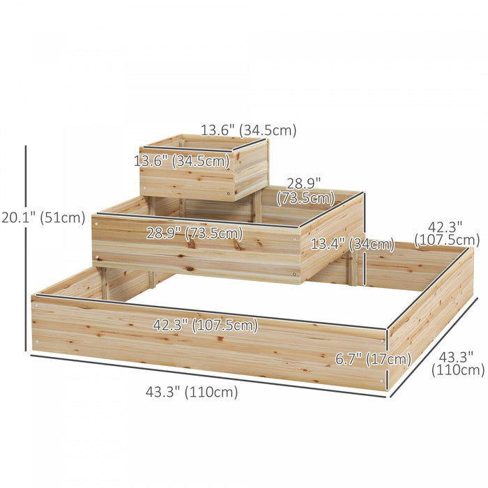 Outsunny 3-tier Wooden Raised Garden Bed Kit With Non-woven Fabric Liner, Outdoor Elevated Planter B