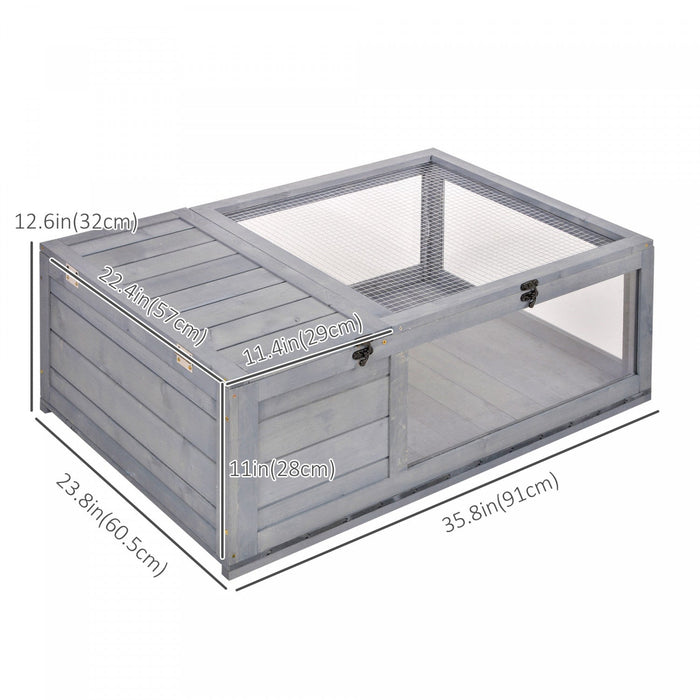 Pawhut Wood Tortoise House Indoor Outdoor Turtle Habitat Reptile Cage For Lizards, Geckos 35.75\" X 2