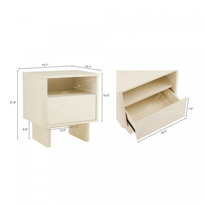 Ella Modern 20\" Nightstand in Cream (1-Drawer) - Set of 2 