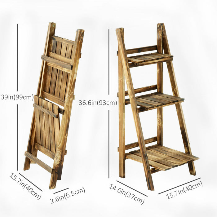 Outsunny Outdoor Plant Stand, Foldable Flower Stand 3-tier Wooden Plant Shelf For Garden Indoor Outd