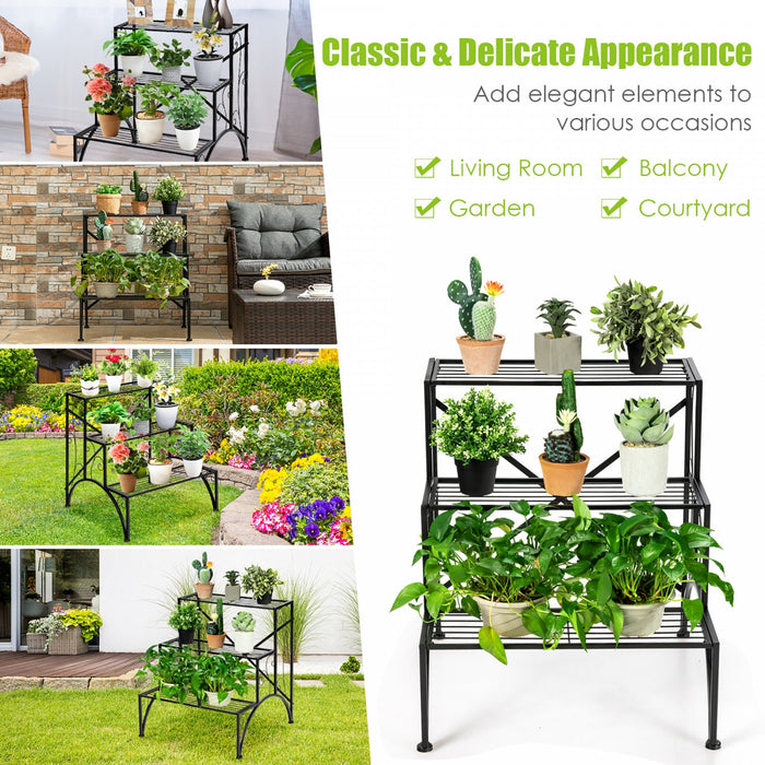 Costway Plant Rack 3-tier Metal Plant Stand Garden Shelf Stair Style Decorative
