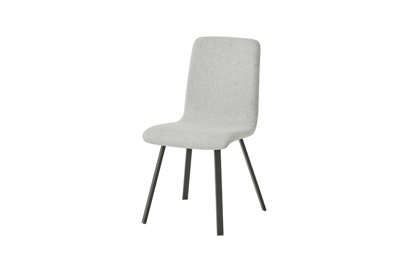 Modern Dining Chair With Light Grey Fabric Upholstery With Black Metal Base 