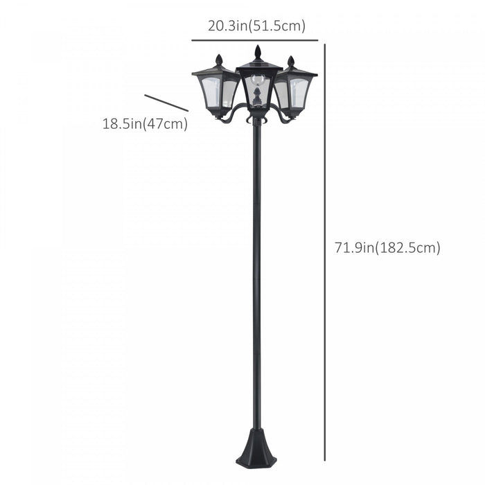 Outsunny Triple Solar Lamp Post Garden Solar-powered LED Street Vintage Light Style Outdoor Light Wa