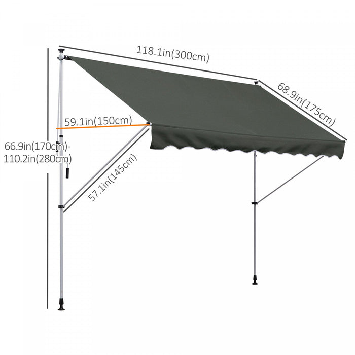 Outsunny 10x5ft Manual Retractable Awning, Patio Sun Shade Canopy Shelter With 5.6-9.2ft Support Pol