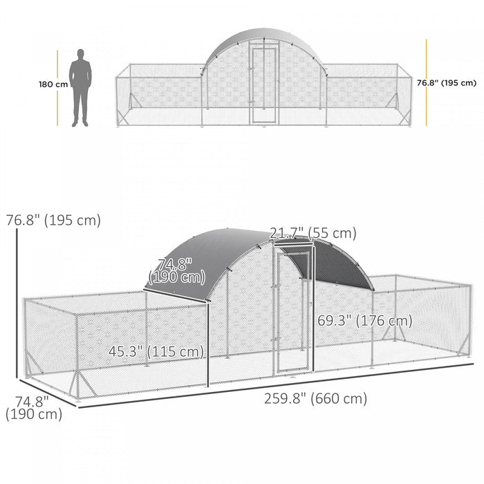 Pawhut Chicken Run, 23' X 6.6' Metal Chicken Coop With Waterproof And Anti-uv Cover, Dome Roof, Door