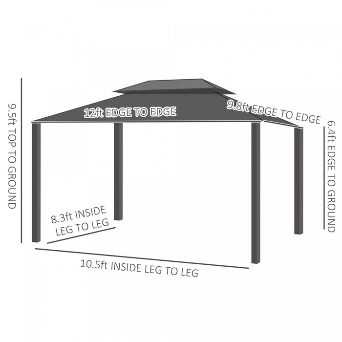 Outsunny 10' X 12' Outdoor Hardtop Gazebo With Galvanized Steel Canopy & Netting Sidewalls For Lawn,