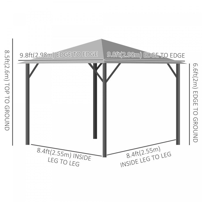 Outsunny 10' X 10' Patio Gazebo Outdoor Aluminum Frame Canopy Shelter With Curtains, Vented Roof For
