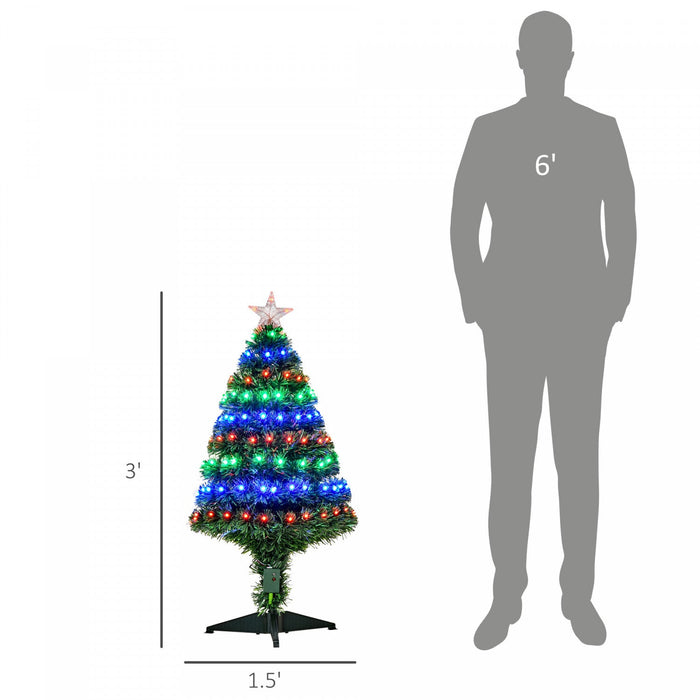 Homcom 3ft Pre-lit Fiber Optic Artificial Christmas Tree With 90 Led Lights And Branch Tips