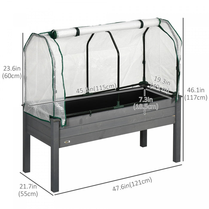 Outsunny Raised Garden Bed With Pe Greenhouse Cover Outdoor Elevated Wood Planter Box For Herbs And 