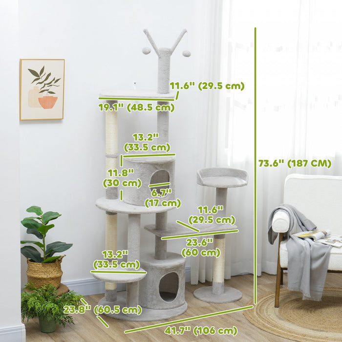 Pawhut 73.5\" Tall Cat Tree, Multi-level Cat Tower For Indoor Cats With Scratching Posts, Cat Condos,