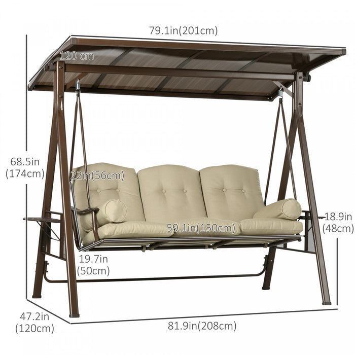 Outsunny 3-seat Patio Swing Chair, Outdoor Canopy Swing Glider With Cushion, Pillows And Adjustable 