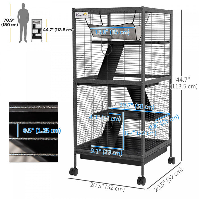 Pawhut 4-tier Rolling Small Animal Cage, Deluxe Guinea Pig Cage, Ferret Cage For Mink Chinchilla Kit