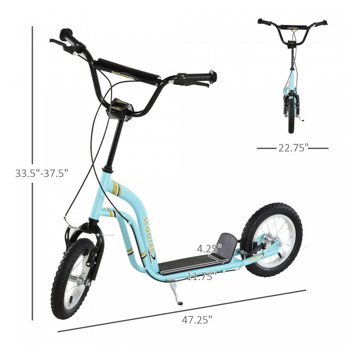 Aosom Youth Kick Scooter With 12'' Inflatable Rubber Wheel, Teens Scooter For Kids 5+ Year Old With 