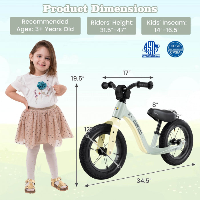 Costway 12 Inch Magnesium Toddler Balance Bike No Pedal Training Toddler Balance Bike Green