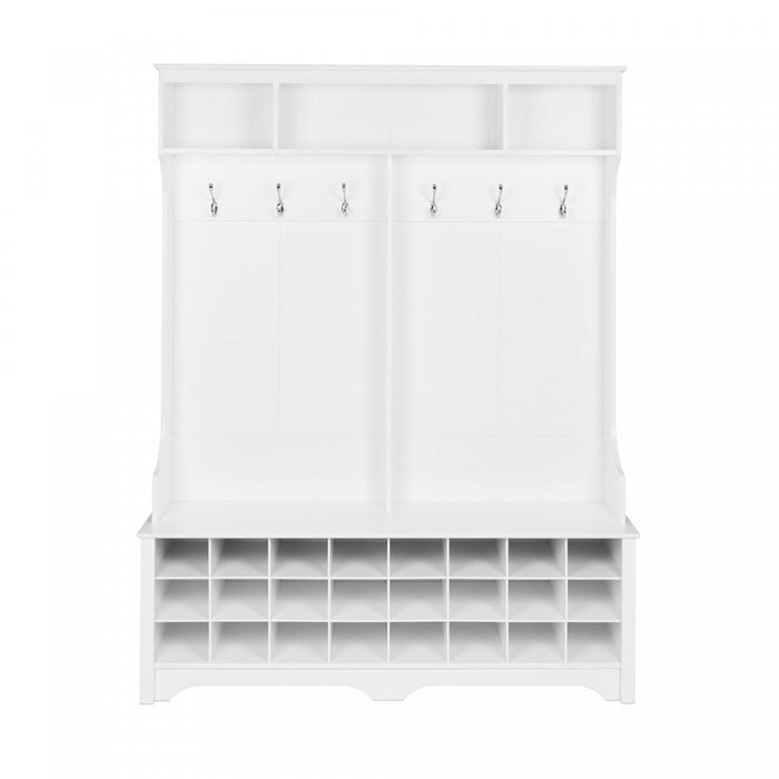 Hall Tree with 24 Shoe Cubbies - White
