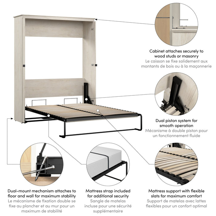 Bestar Key West 69 W Queen Murphy Bed - Linen White Oak