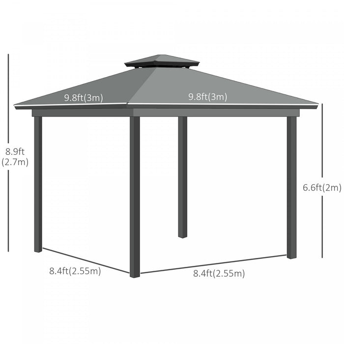 Outsunny 10' X 10' Hardtop Gazebo, Aluminum Frame Garden Sun Shelter With Double Tier Metal Roof, Mo