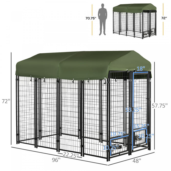 Pawhut Outdoor Dog Kennel, Lockable Pet Playpen Crate, Welded Wire Steel Fence, With Water-, Uv-resi