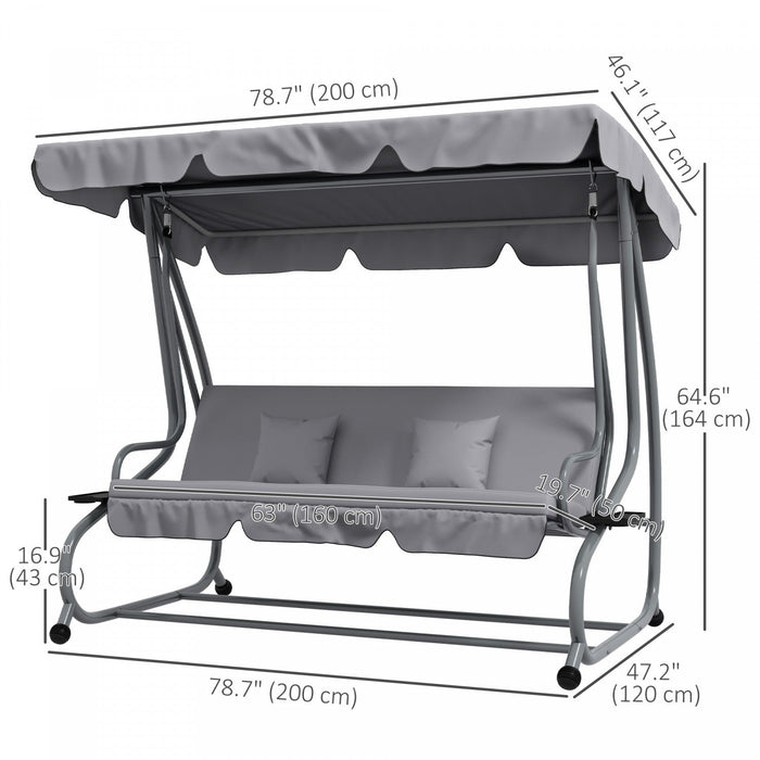 Outsunny Outdoor Patio Swing Chair With Adjustable Canopy And Two Pillows