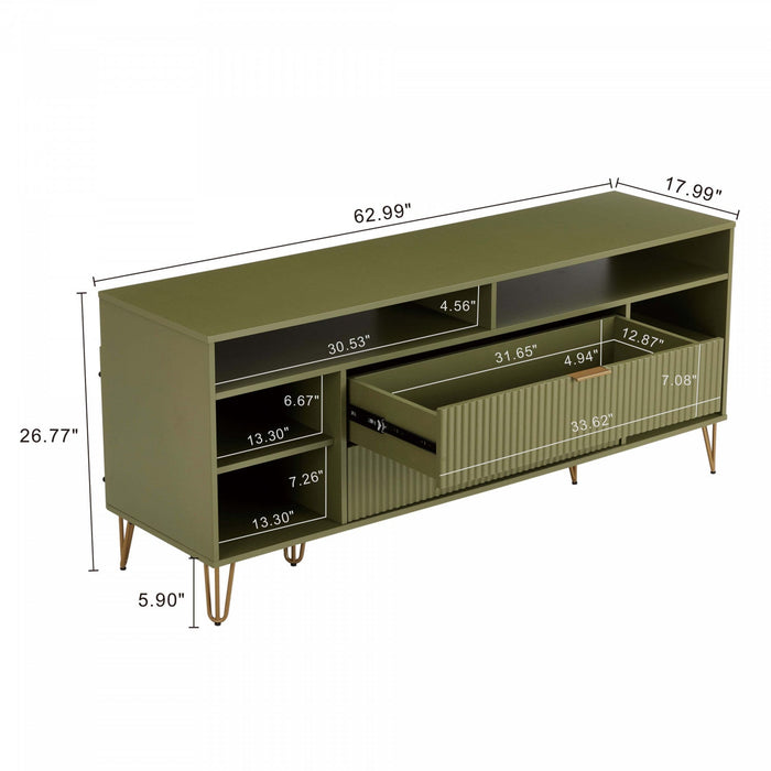 Dumbo Modern 63\" Fluted TV Stand in Olive Green 