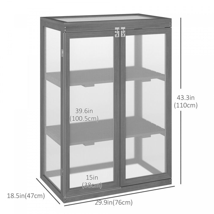 Outsunny Wooden 2 Tier Cold Frame Greenhouse Polycarbonate Plant Grow House Portable Garden, Dark Gr