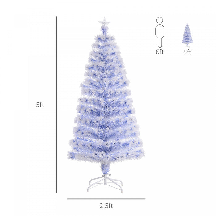 Homcom 5ft Pre-lit Led Optical Fiber Artificial Christmas Tree With 180 Branches