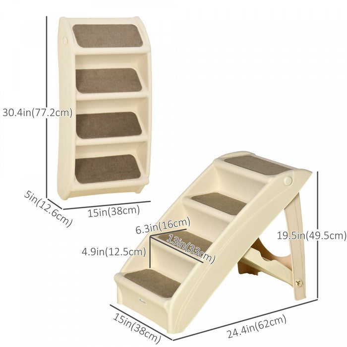Pawhut 4-level Portable Dog Stairs, Foldable Dog Steps For Small Dogs, Lightweight Cat Steps, With N