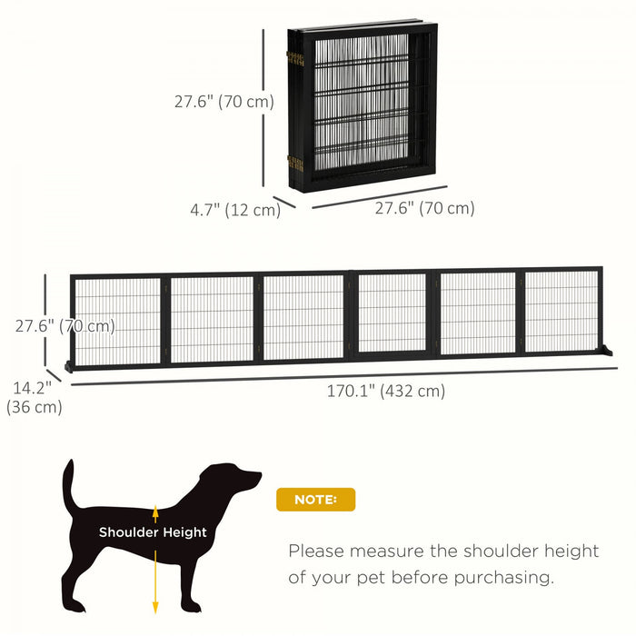 Pawhut Wooden Pet Gate, Dog Safety Barrier, Freestanding Foldable Fence, W/ 6 Panels, 2 Support Feet