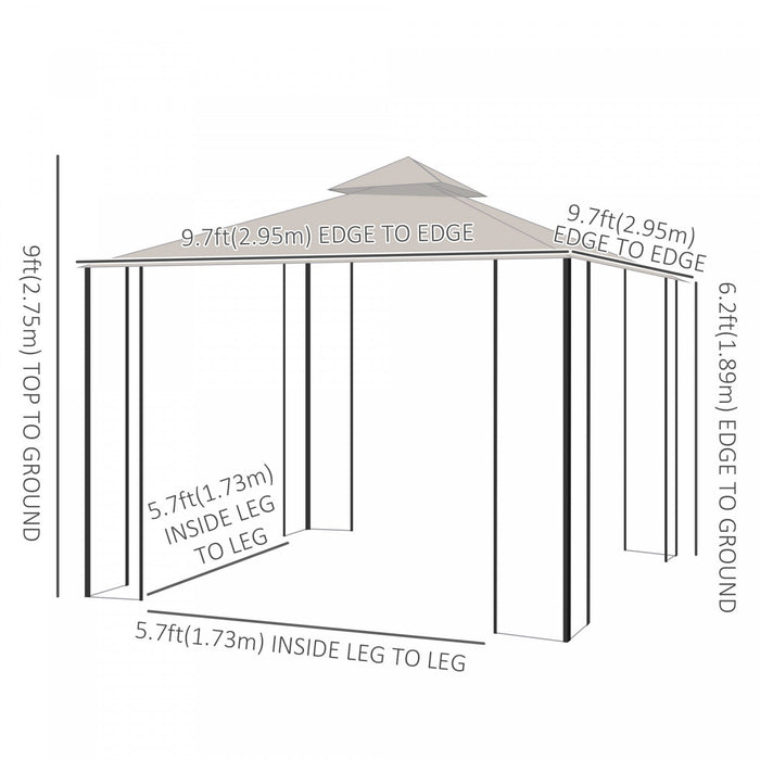 Outsunny 10'x10' Patio Gazebo, Outdoor Garden Canopy For Events Party Backyard With Mosquito Netting