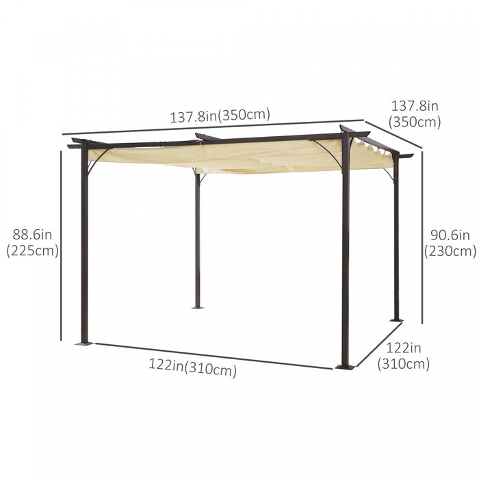 Outsunny 11.5' X 11.5' Outdoor Pergola,sun Shade Gazebo With Square Retractable Canopy For Garden, D