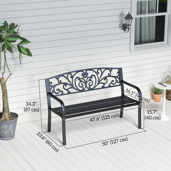 Outsunny 50" 2-seater Garden Bench Chair For Yard, Lawn, Porch, Black
