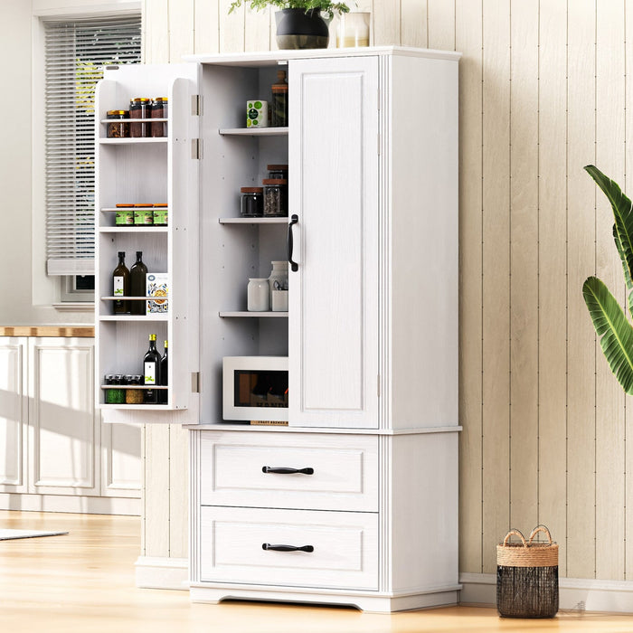 Angela 71\" Adjustable Shelves Pantry Cabinet With 2 Drawers - White 