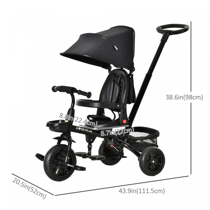 Qaba Baby Tricycle 4 In 1 Trike W/ Reversible Angle Adjustable Seat Removable Handle Canopy Handrail