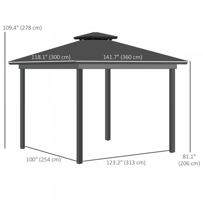 Outsunny 10' X 12' Outdoor Gazebo Canopy, Double roof Hardtop Gazebo With polycarbonate Roof, Steel 