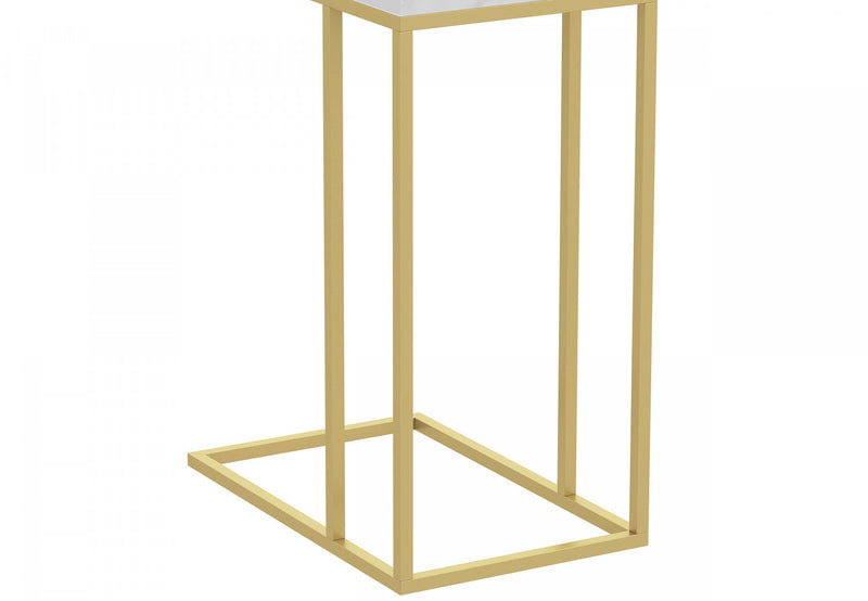 19” C-Shaped Marble Gold Metal End Table With Metal Frame - Multicolour 