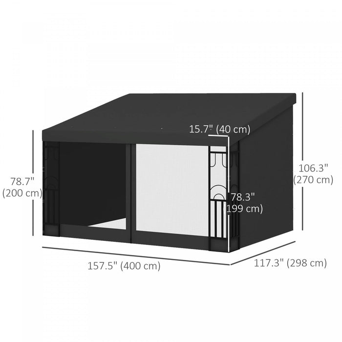 Outsunny 10' X 13' Lean To Outdoor Pergola Canopy With 2 Curtains And 2 Nettings, Wall Mounted Deck 