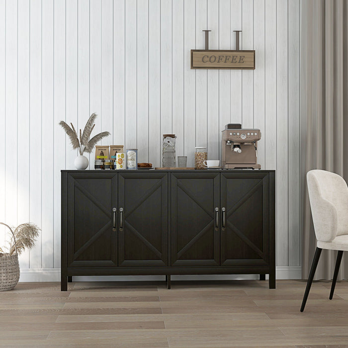 HOMCOM Storage Cabinet, Buffet Sideboard with Barn Door, Shelf, Black Oak