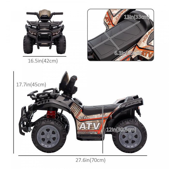 Aosom Kids Powered Ride-On Atv Quad Bike Four Wheeler Car With Music, 6v Battery Powered Motorcycle 