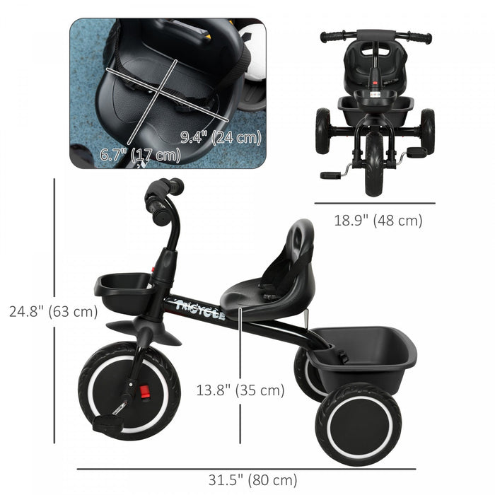 Qaba Large Kids Tricycle For Toddler 2-5 Year Old Girls And Boys, Toddler Trike Bike With Adjustable