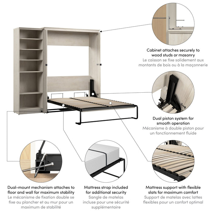 Bestar Key West Full Murphy Bed with Closet Organizer (88 W) - Linen White Oak