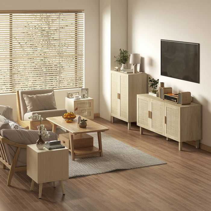 HOMCOM Boho Sideboard, Coffee Bar Cabinet with Rattan Doors, Natural