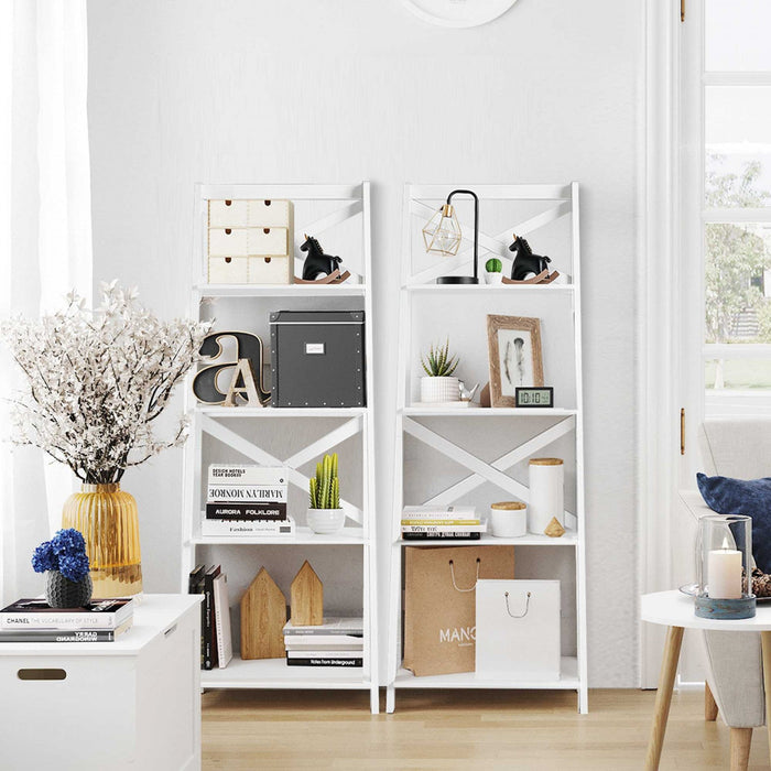 Costway Set Of 2 Ladder Shelf 4-tier Bookshelf Bookcase Storage Display Plant Leaning