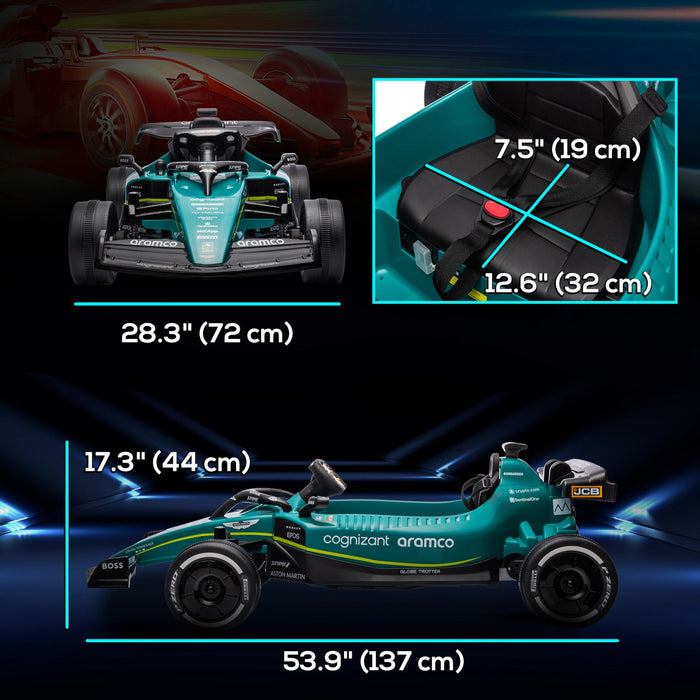 Qaba Powered Ride-On Aston Martin F1 Team Amr23 Licensed Electric Go Kart, 12v 3 Mph Kids Ride On Ca