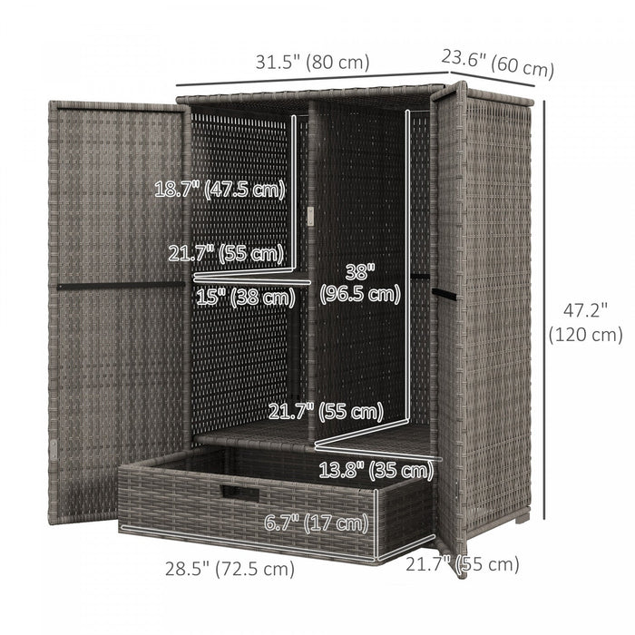 Outsunny Wicker Outdoor Storage Cabinet, Pool Towel Storage Cabinet, Grey