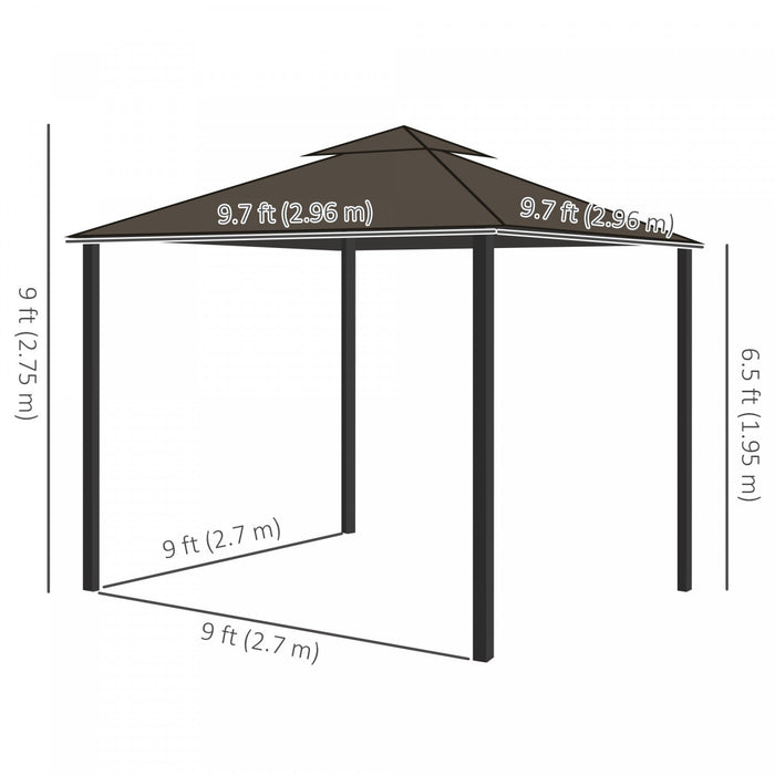 Outsunny 10' X 10' 2-tier Patio Gazebo With Mesh Sidewalls, Coffee