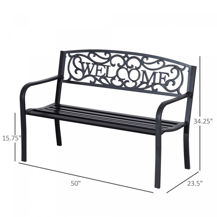 Outsunny 50" 2-seater Garden Bench, Patio Decorative Chair, Black